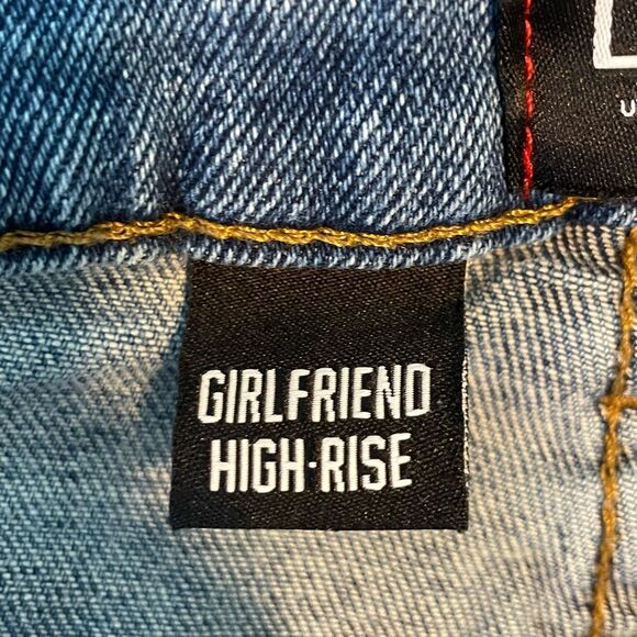 BDG‎ Urban Outfitters Girlfriend Jean Blue Medium Wash Hi-Rise Destroyed Hem 26 - Picture 10 of 13